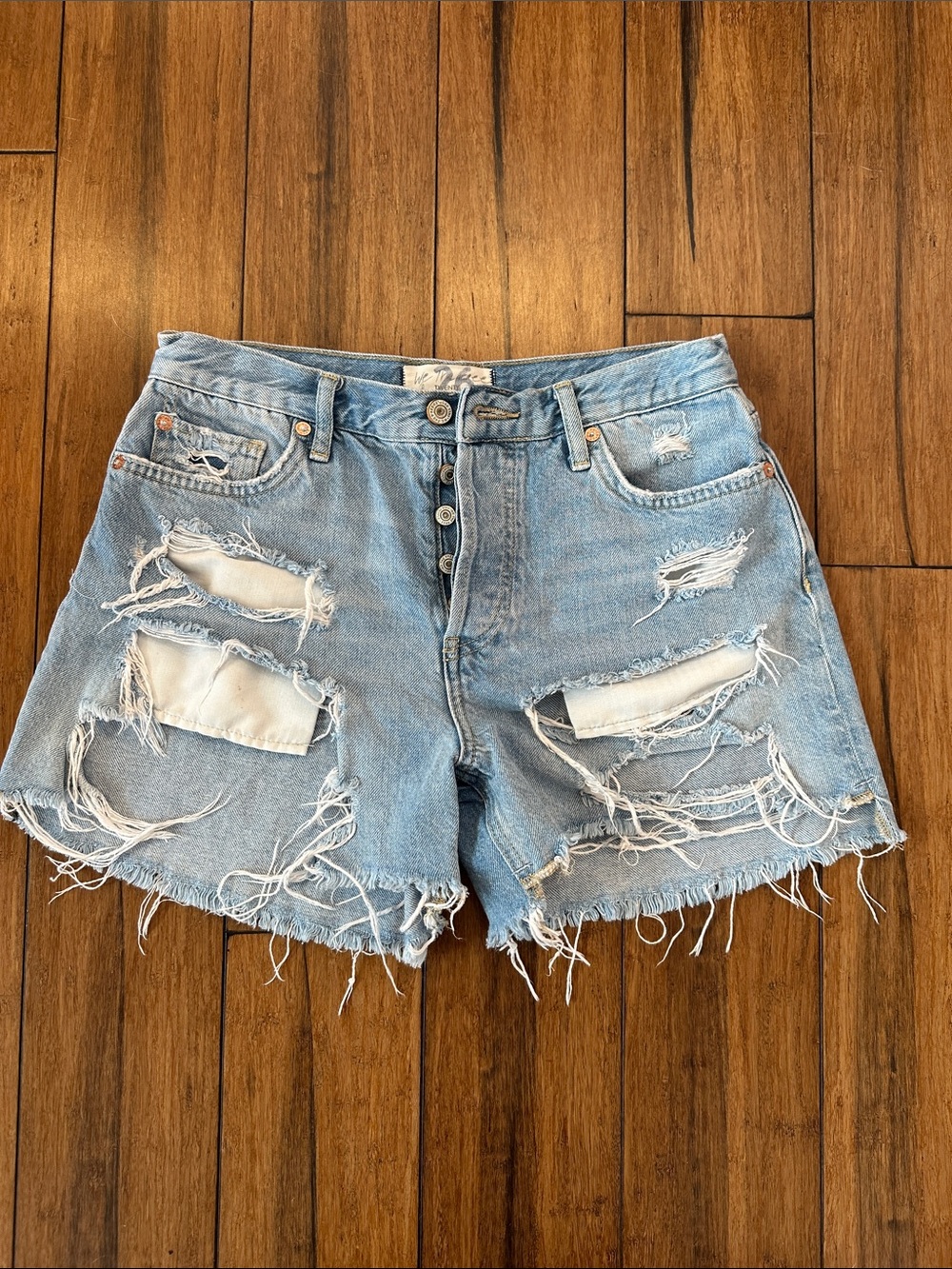 We The Free (Free People) Light Blue Ripped High-Rise Denim Shorts